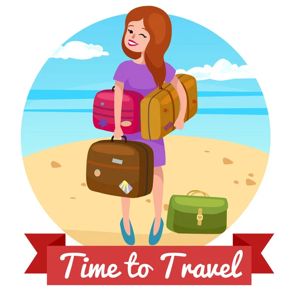 Travel  vector  illustration. travel bag.traveling people vacation — Stock Vector