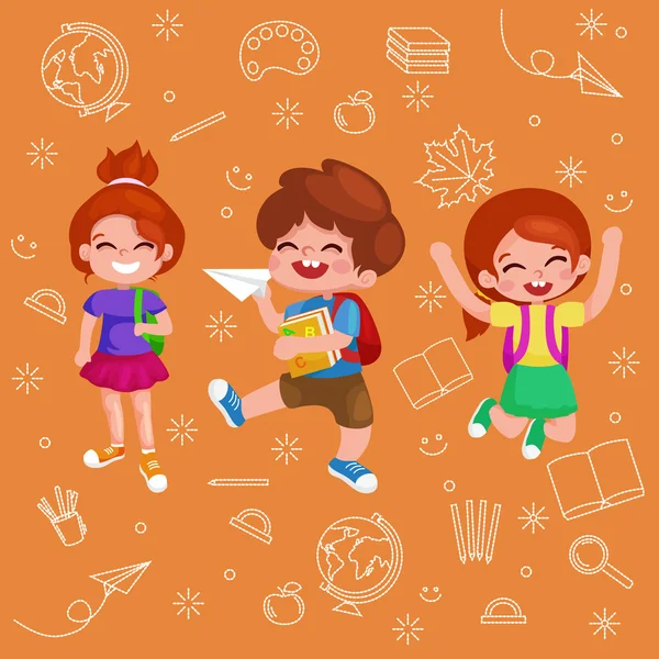 Back to school. Cute School Children. — Stock Vector