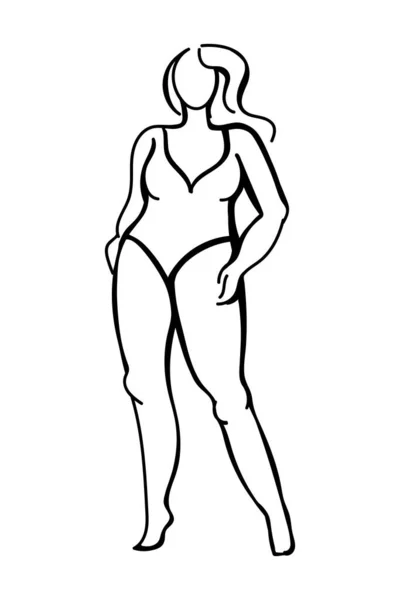 Black line woman sketch on white background. Body positive illustration. Plus size fashion model. — Stock Illustration Black line woman sketch on white background. Body positive illustration. Plus size fashion model. Royalty Free Stock Vectors