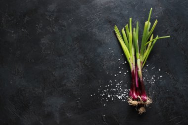 Masanın arka planında mor bahar soğanları