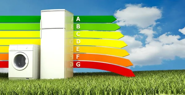 Haushaltsgeräte und Energieeffizienz-Ranking. 3D-Illustration — Stockfoto