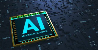 Ana elektronik bilgisayar arkaplanının soyut görüntüsü. Yapay zeka, 3D görüntüleme