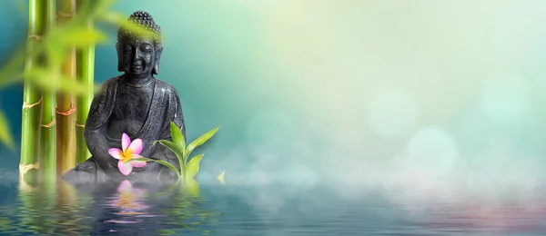 Buddha, bambu ve Frangipani çiçekleriyle sağlık geçmişi