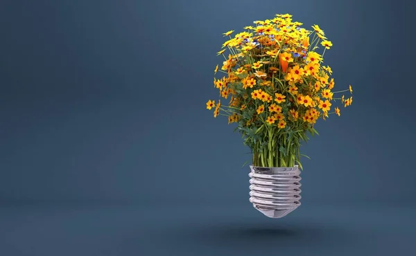 Une ampoule avec une belle fleur à l'intérieur, rendu 3d — Photo