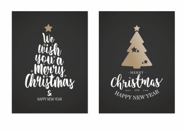 İki kart Mutlu Noeller ve mutlu yeni yıllar Yazı ve grafik öğelerle