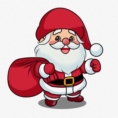Noel Baba büyük bir çuval hediye taşıyor, şirin bir çizgi film Noel çizimi
