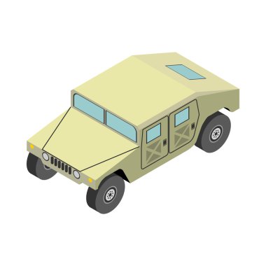 Askeri kamyon izometrik izole kutsal kişilerin resmi üstünde beyaz