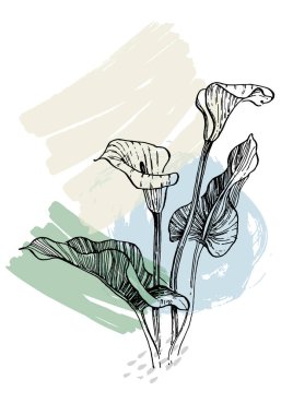 Moda renklerinde çağdaş sanat çiçekli posterler. Soyut el çiçekleri, geometrik elementleri ve vuruşları, yaprakları ve çiçekleri çizer. 