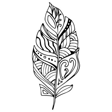 Kanattan kuş tüyü izole edilmiş. İzole illüstrasyon elementi. Arkaplan, doku, ambalaj deseni, çerçeve veya kenar için vektör tüyü.