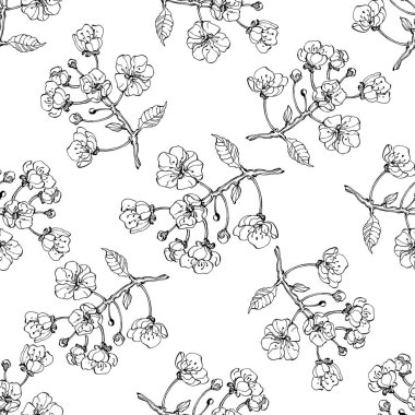 Botanik kusursuz desen. El çizimi siyah beyaz çilek demeti. Tekstil ve kumaş için geniş çiçekli bir arka plan. Klasik stil.