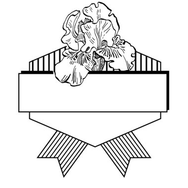 El çizimi irisler çiçek logosu, çerçeve, sınır, tanıtım elementleri. Damga şablonu. Minimalist monogram. Rustik zarif marka veya logottip arkaplan.
