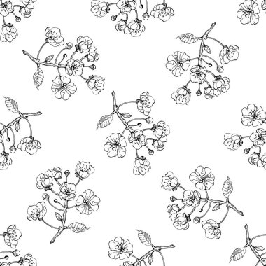 Botanik kusursuz desen. El çizimi siyah beyaz çilek demeti. Tekstil ve kumaş için geniş çiçekli bir arka plan. Klasik stil.