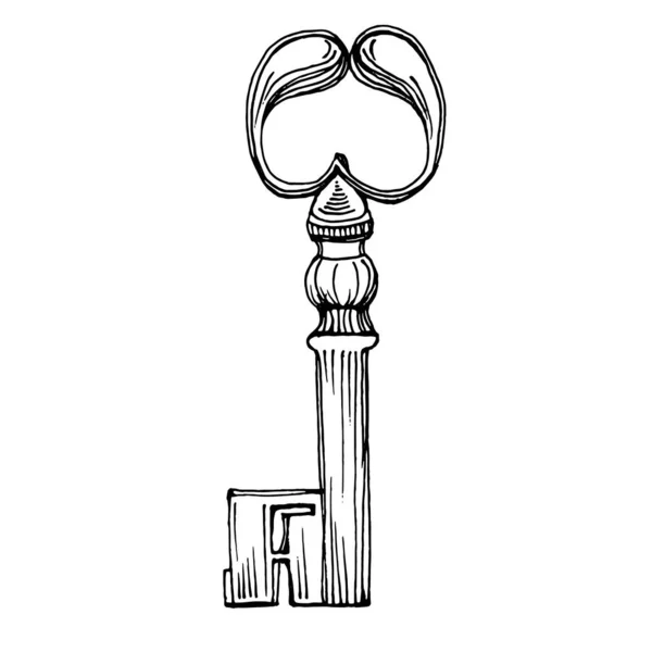 Old Key Skizze Isoliertes Element Für Design Gravieren Vintage Illustration — Stockvektor