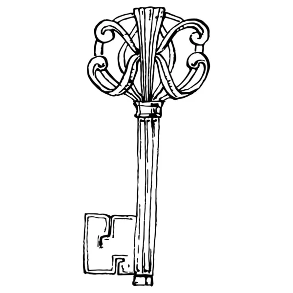 Old Key Skizze Isoliertes Element Für Design Gravieren Vintage Illustration — Stockvektor