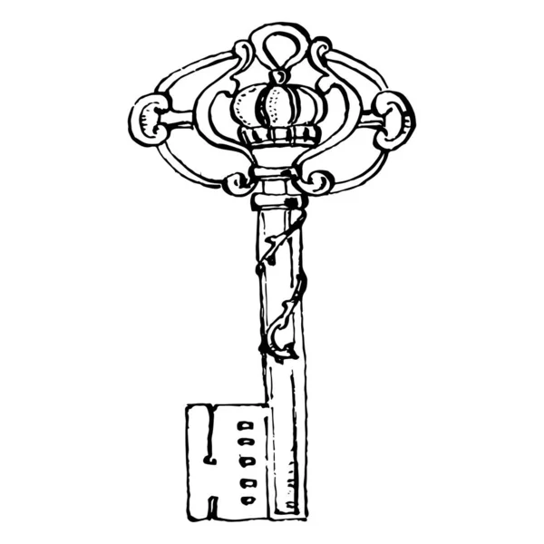 Old Key Skizze Isoliertes Element Für Design Gravieren Vintage Illustration — Stockvektor