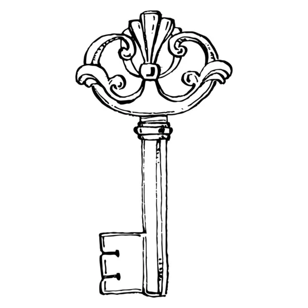 Old Key Skizze Isoliertes Element Für Design Gravieren Vintage Illustration — Stockvektor