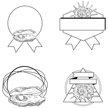 El yapımı kabuk logosu, çerçeve, sınır, promosyon elemanı. Damga şablonu. Minimalist monogram. Rustik zarif marka veya logottip arkaplan.