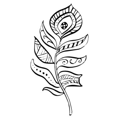 Kanattan kuş tüyü izole edilmiş. İzole illüstrasyon elementi. Arkaplan, doku, ambalaj deseni, çerçeve veya kenar için vektör tüyü.