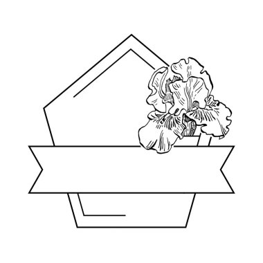 El çizimi irisler çiçek logosu, çerçeve, sınır, tanıtım elementleri. Damga şablonu. Minimalist monogram. Rustik zarif marka veya logottip arkaplan.