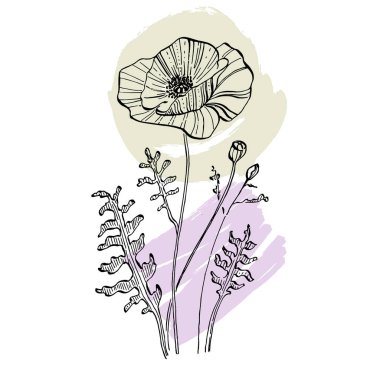 Modern sanat gelinciklerinin moda renkli posterleri. Soyut el çiçekleri, geometrik elementleri ve vuruşları, yaprakları ve çiçekleri çizer. 