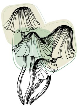 Moda renklerinde çağdaş sanat mantarları posterleri. Soyut el çiçekleri, geometrik elementleri ve vuruşları, yaprakları ve çiçekleri çizer. 