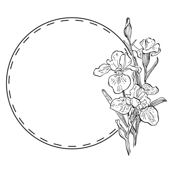 Logo Floral Iris Dessiné Main Cadre Bordure Élément Promo — Image vectorielle