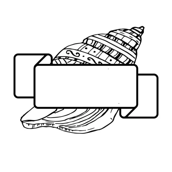 Ręcznie Rysowane Logo Muszli Morskiej Ramka Obramowanie Element Promo Szablon — Wektor stockowy