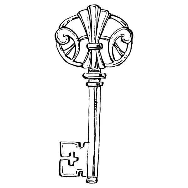 Old Key Skizze Isoliertes Element Für Design Gravieren Vintage Illustration — Stockvektor