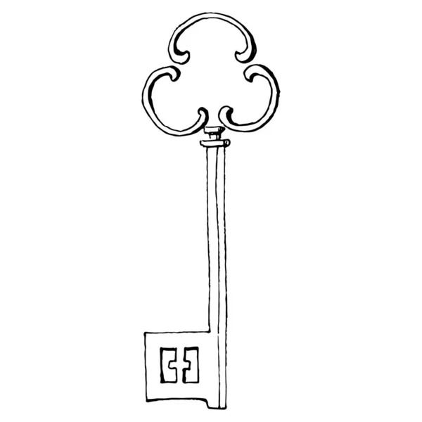 Gammal Nyckelskiss Isolerat Element För Konstruktion Gravyr Vintage Illustration Symbol — Stock vektor