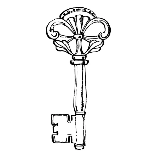 Szkic Starego Klucza Element Izolowany Projektowania Grawerowanie Vintage Ilustracja Symbol — Wektor stockowy