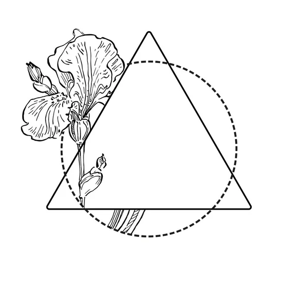 Çizimi Irisler Çiçek Logosu Çerçeve Sınır Tanıtım Elementleri Damga Şablonu — Stok Vektör