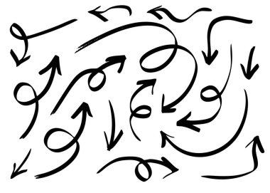 Ok grunge seti. Ok eskizi El çizilmiş illüstrasyon koleksiyonu.