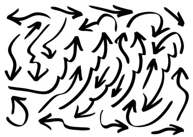 Ok grunge seti. Ok eskizi El çizilmiş illüstrasyon koleksiyonu.