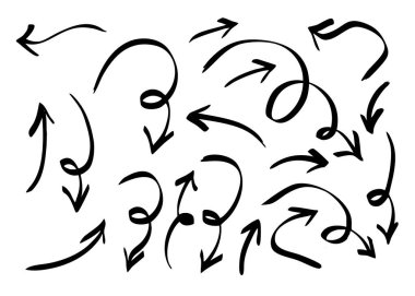 Ok grunge seti. Ok eskizi El çizilmiş illüstrasyon koleksiyonu.