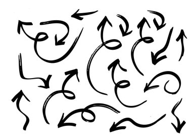 Ok grunge vektör seti. Ok eskizi El çizilmiş illüstrasyon koleksiyonu.