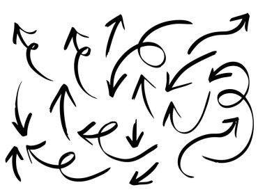 Ok grunge vektör seti. Ok eskizi El çizilmiş illüstrasyon koleksiyonu.