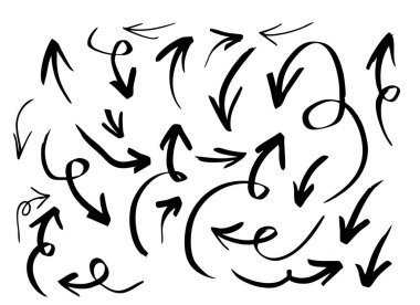 Ok grunge vektör seti. Ok eskizi El çizilmiş illüstrasyon koleksiyonu.