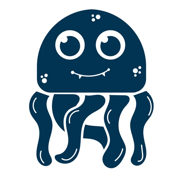 Ikona morze cute monster. Miejsce zamieszkania w oceanie. Ośmiornica lub meduzy. Ilustracja wektorowa. — Wektor stockowy