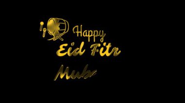 Parlak metalik tarzda koyu siyah bir zemin üzerinde zarif altın bayram Fitr Mübarek tipografisi. Bayram kutlamaları, kutlama kartları veya dijital posterler için uygun şenlikli harfler..