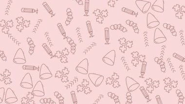 Yumuşak pembe arka planda ruj, fırça ve güzellik aletleri gibi el yapımı makyaj karalamalarıyla büyüleyici, pürüzsüz bir desen. Kozmetik ambalajlama ya da kadınsı tasarımlar için mükemmel.