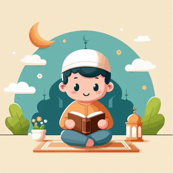 Kuran okuyan genç bir Müslüman çocuğun karikatür çizimi..