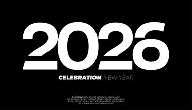 Bold white numbers 2026 displayed prominently against a stark black background with text new year celebration