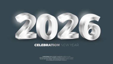 3D metallic silver numbers 2026 celebrate new year with soft glow Celebration Holiday Future Event Festive