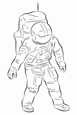 Astronot, siyah beyaz çizim, beyaz arkaplan