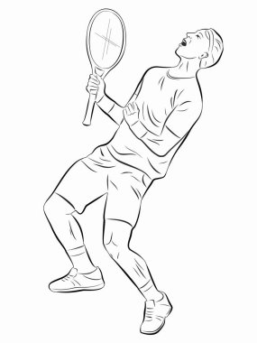 Tenis şampiyonu, siyah beyaz çizim, beyaz arkaplan