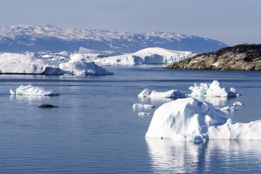 Ilulissat fiyort, Grönland, Kuzey Buz Denizi buzdağları yanıyor