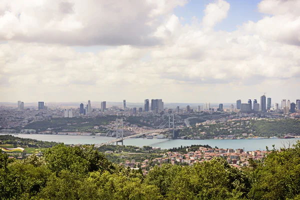 Panoramik Istanbul boğazı ve köprü — Stok fotoğraf