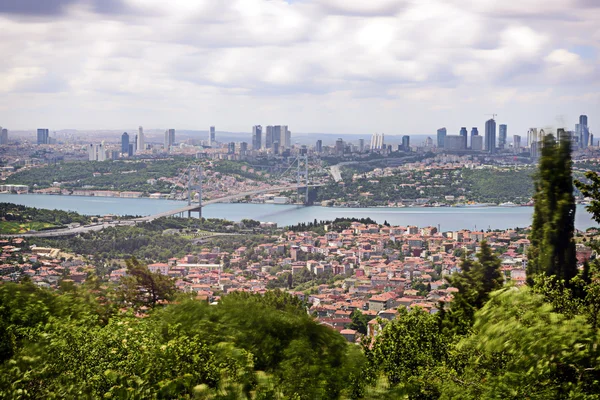 Panoramik Istanbul boğazı ve köprü — Stok fotoğraf