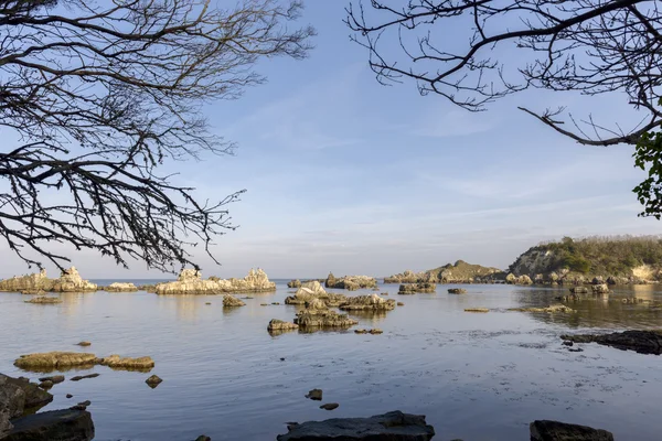 Krásné žluté skály na moři — Stock fotografie