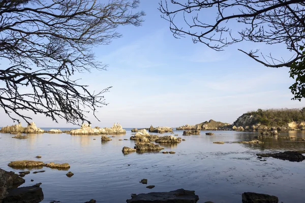 Larga exposición naturaleza disparar en el mar con rocas —  Fotos de Stock